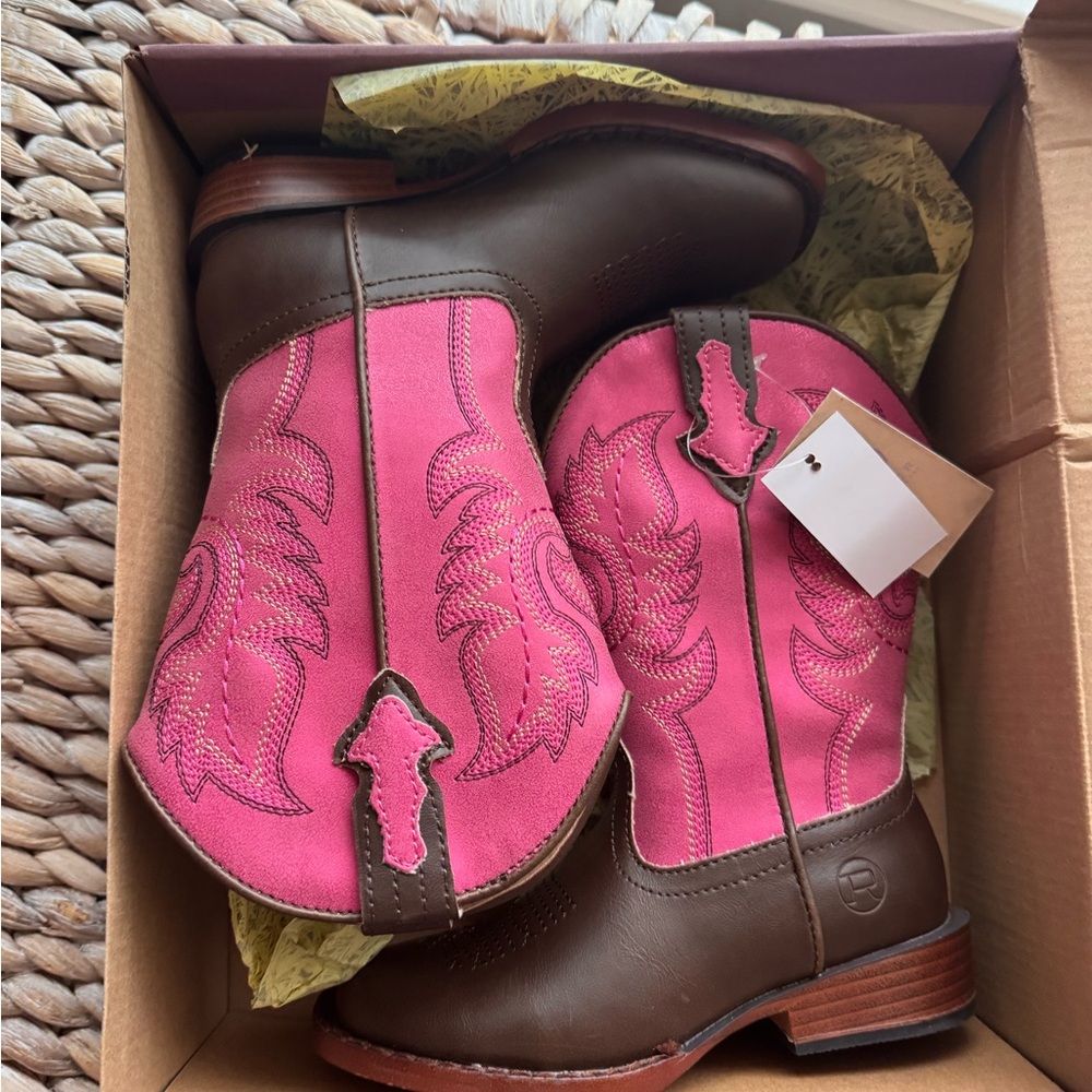 BNWT Kids size 10 Roper Western Cowboy Boots - Pink and Brown